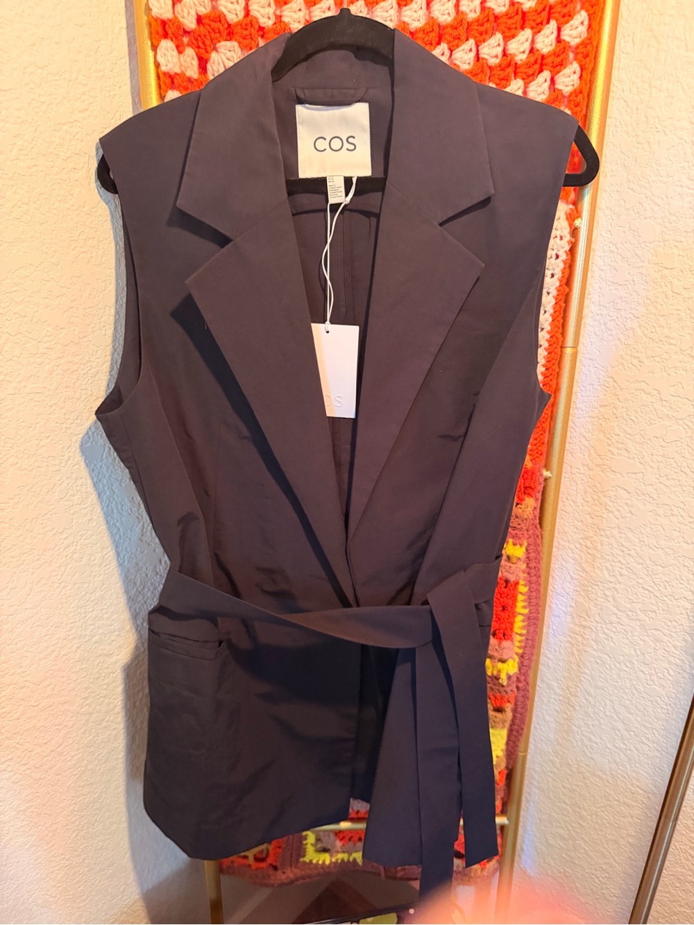 COS Navy Sleeveless Belted Vest